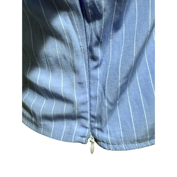 Freshman Crossover Asymmetric Ruffle Cotton Top Blue White Pinstripe LS Sz M - Picture 3 of 6